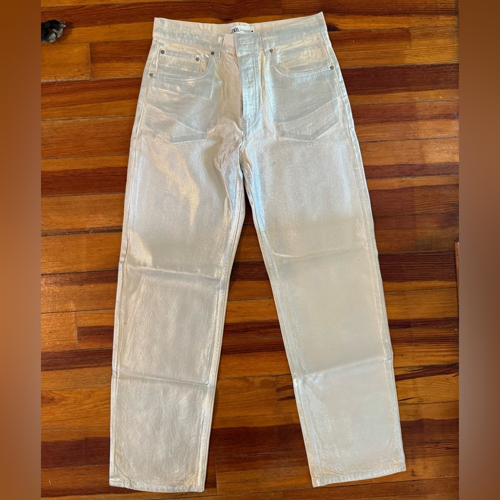 Zara Silver Straight Jeans Classic Style
